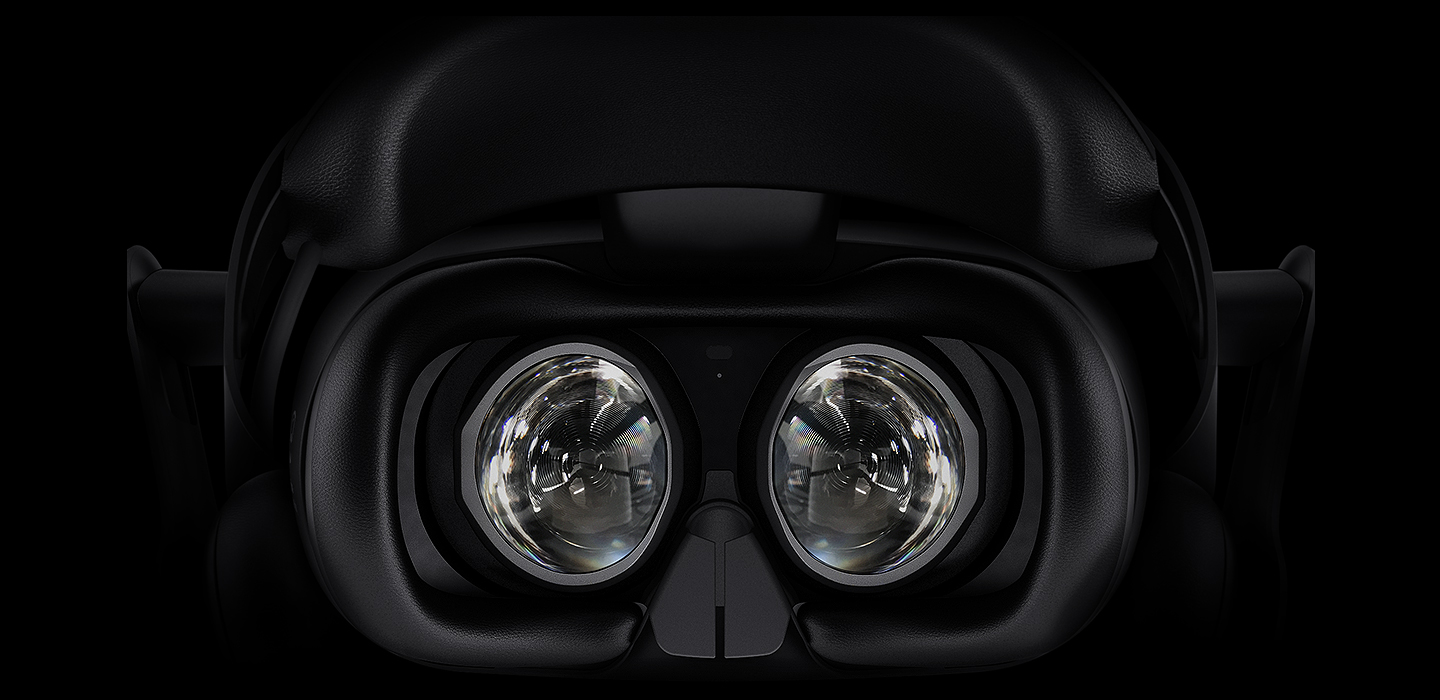 An image showing a magnified view of the Samsung HMD Odyssey's lenses.