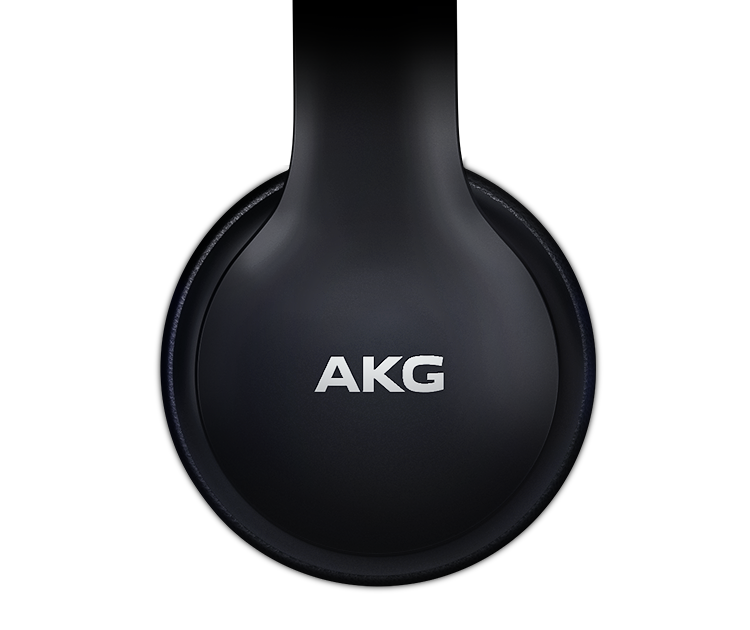 An image showing a magnified side view of a Samsung HMD Odyssey  device with an AKG logo visible, as well as diverse blue lighting as a background image behind the device. 