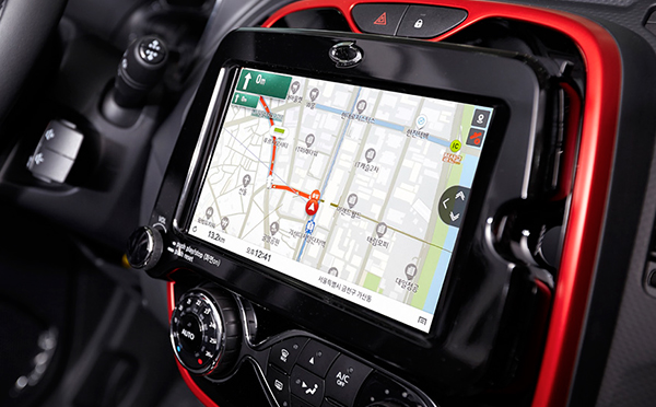 An image showing a satellite navigation service on a tablet installed in a car