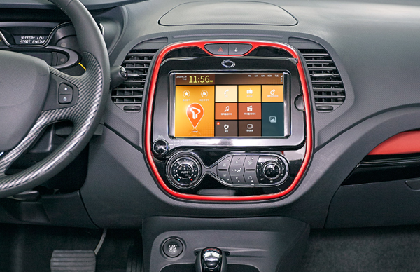 An image showing a smart device installed in a car. If you click on the image, you can navigate to the Renault Samsung detail page.